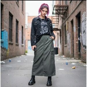 TXT Parachute Skirt Womens Small Olive Khaki Utility Military Cargo‎ Pockets Y2K